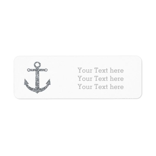 Nautical Anker Silver Glitter Glam Adresetiketten Etiket (Voorkant)