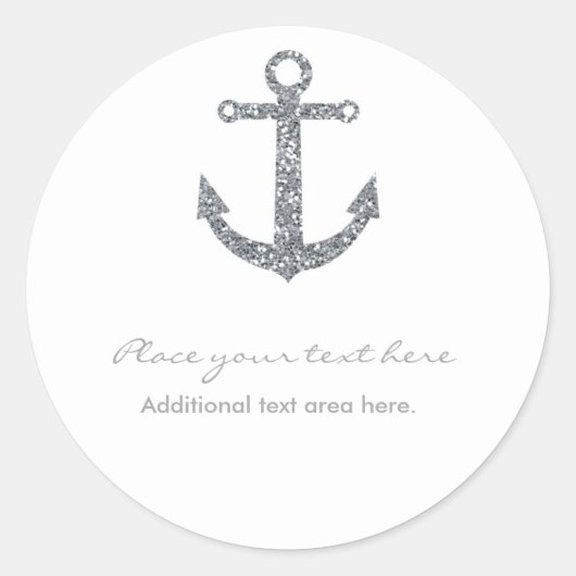 Nautical Anker Silver Glitter Glam Party Sticker (Voorkant)
