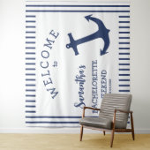 Nautical Anker Stripe Bachelorette Party Achtergro Wandkleed (In situ)