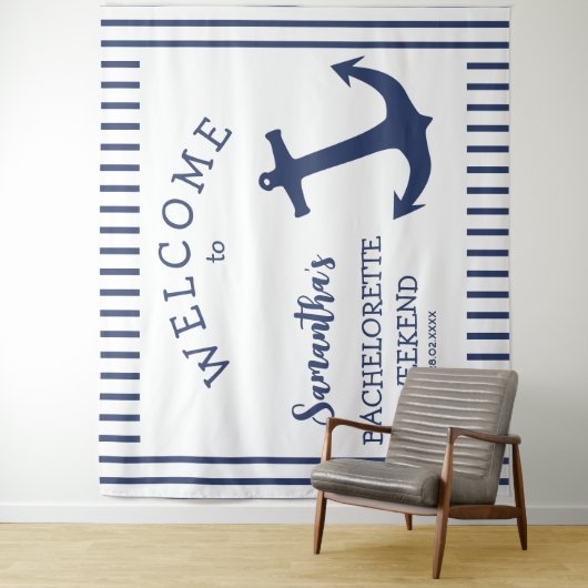 Nautical Anker Stripe Bachelorette Party Achtergro Wandkleed (In situ)