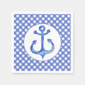 Nautical Anker Thema - Navy Blauw Geruite Papieren Servetten (Voorkant)