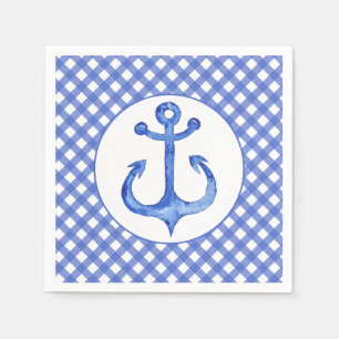 Nautical Anker Thema - Navy Blauw Geruite Papieren Servetten