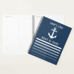 Nautical anker uw scheepshout log blauw planner<br><div class="desc">Nautische Vintage anker met uw bootnaam of aangepaste tekst schip log dag planner.</div>