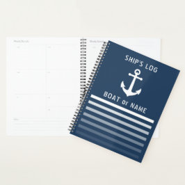 Nautical  anker uw scheepshout log blauw planner