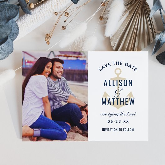 Nautical Anker Zandkleurige Foto Bruiloft Save The Date