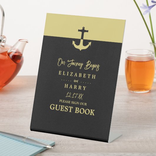 Nautical Anker - Zwart Goud - Bruiloft Reclamebord Met Voetstuk (Insitu)