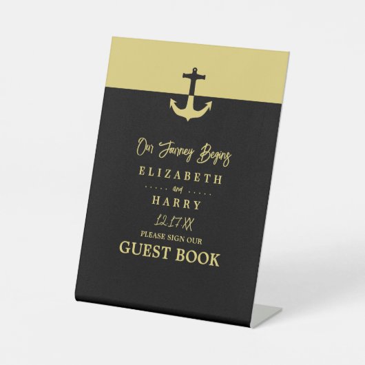 Nautical Anker - Zwart Goud - Bruiloft Reclamebord Met Voetstuk (Voorkant)