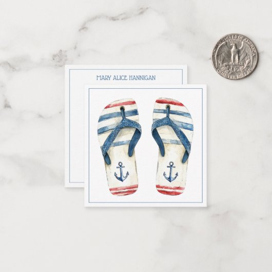 Nautical Ankers en Strepen Flip Flops Notitiekaartje (Voorkant / Achterkant in situ)