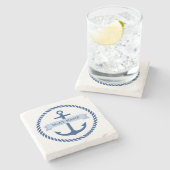 Nautical ankertouwgrensbootnaam op banner stenen onderzetter (Zijkant)