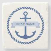 Nautical ankertouwgrensbootnaam op banner stenen onderzetter (Voorkant)