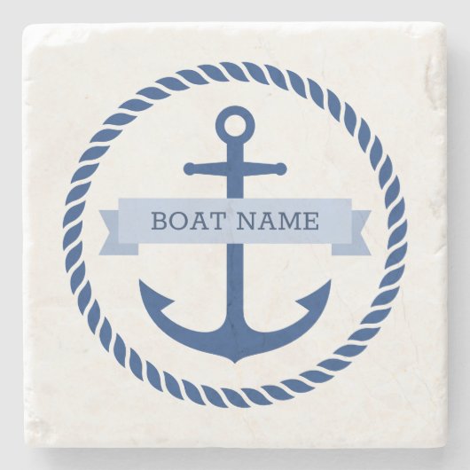 Nautical ankertouwgrensbootnaam op banner stenen onderzetter (Voorkant)