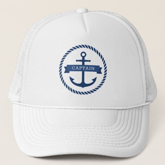 Nautical ankertouwgrenskapitein op banner trucker pet (Voorkant)