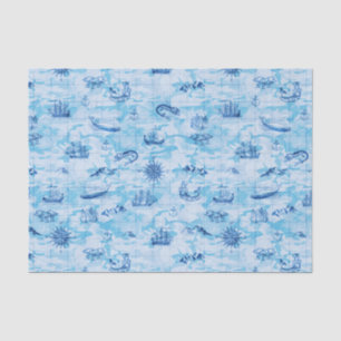 Nautical Antiek Map Zee Monsters Ship Anchor Blue Tissuepapier