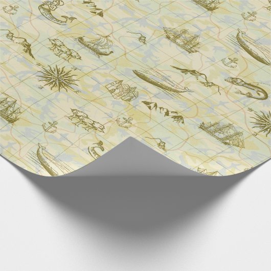 Nautical Antiek Map Zee Monsters verschepen Anchor Cadeaupapier (Hoek)