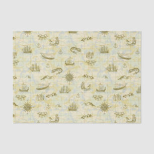 Nautical Antiek Map Zee Monsters verschepen Anchor Tissuepapier