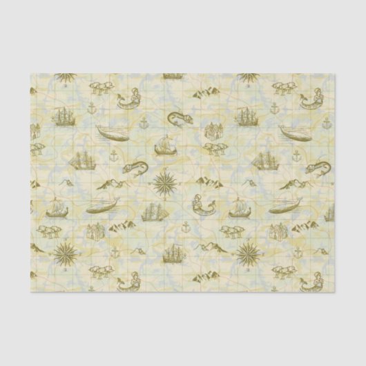 Nautical Antiek Map Zee Monsters verschepen Anchor Tissuepapier (Voorkant)