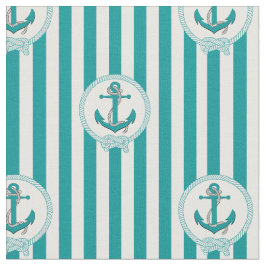 Nautical Aqua anchor/blauw en witte streep 2 Stof