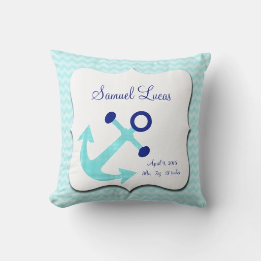 Nautical Aqua Anchor Chevron Keepslag Pillow Kussen (Voorkant)