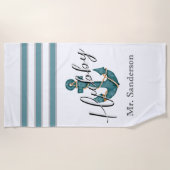 Nautical Aqua Blauwgroen Blauw n Wit Bloemen Anker Strandlaken (Voorkant)