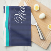 Nautical Aqua Blue Stripes Anchor Personalized Theedoek (Quarter Fold)