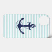 Nautical Aqua & White Stripes Navy Blue Anchor Case-Mate iPhone Case (Achterkant (horizontaal))
