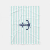 Nautical Aqua & White Stripes Navy Blue Anchor Fleece Deken (Voorkant)