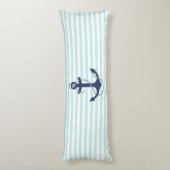 Nautical Aqua & White Stripes Navy Blue Anchor Lichaamskussen (Achterkant (Verticaal))