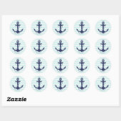 Nautical Aqua & White Stripes Navy Blue Anchor Ronde Sticker (Vel)