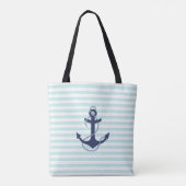 Nautical Aqua & White Stripes Navy Blue Anchor Tote Bag (Achterkant)