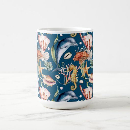 Nautical Aquatic Life Pattern / Blue Coffee Mok (Center)