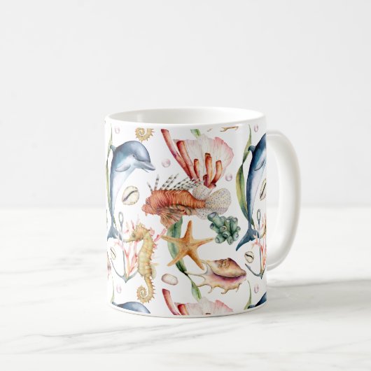 Nautical Aquatic Life Pattern Koffiemok (Voorkant rechts)