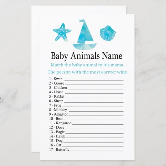 Nautical Baby Animals Name Game (Voorkant / Achterkant)