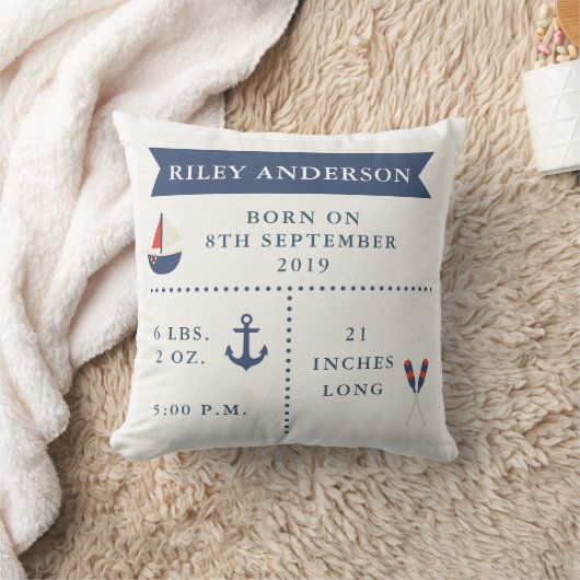 Nautical Baby Birth Announcement Pillow Kussen (Deken)