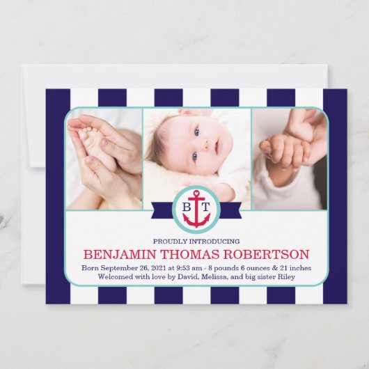 Nautical Baby Birth koninklijke aankondiging (Voorkant)