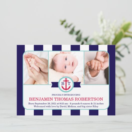 Nautical Baby Birth koninklijke aankondiging (Staand voorkant)