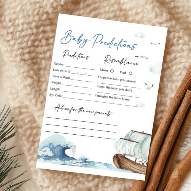 Nautical Baby Boot Baby Voorspelling Spel (Ahoy It's A Boy Baby Shower Baby Predictions Game)