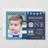 Nautical Baby Boy 1st Birthday Party Uitnodiging (Voorkant)