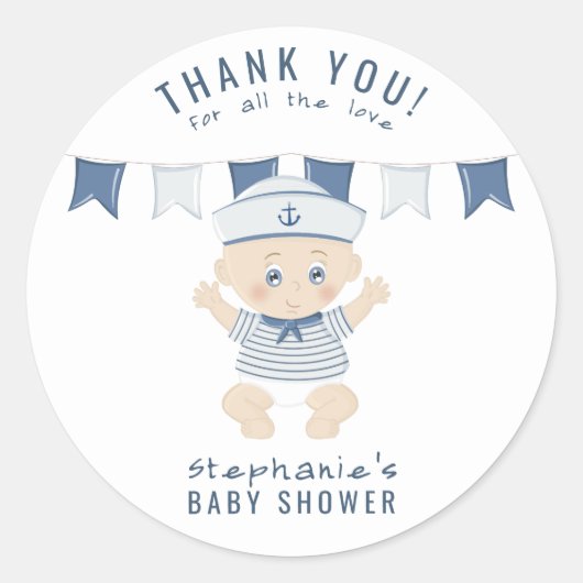 Nautical Baby Boy Baby shower Ronde Sticker (Voorkant)
