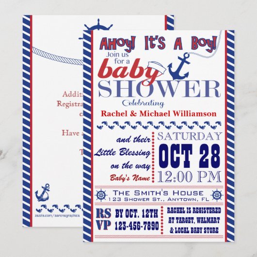 Nautical Baby Boy Baby shower Uitnodiging (Voorkant / Achterkant)