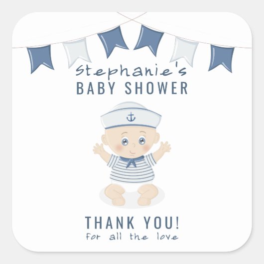 Nautical Baby Boy Baby shower Vierkante Sticker (Voorkant)