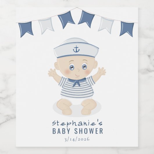 Nautical Baby Boy Baby shower Wijn Etiket (Enkel label)