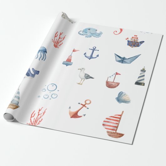 Nautical Baby Boy Cadeaupapier (Uitgerold)
