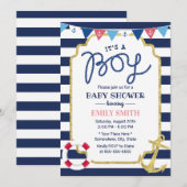 Nautical Baby Boy Shower Gold Anchor Navy Stripes Kaart (Voorkant / Achterkant)