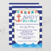 Nautical Baby Boy Shower Invitation Navy Blue Kaart (Voorkant / Achterkant)