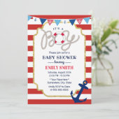 Nautical Baby Boy Shower Navy Anchor Red Stripes Kaart (Staand voorkant)