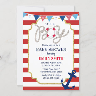 Nautical Baby Boy Shower Navy Anchor Red Stripes Kaart