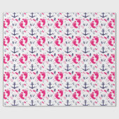 Nautical baby girl roze, marineblauw cadeaupapier (Vlak)