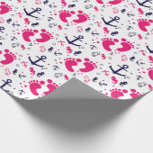Nautical baby girl roze, marineblauw cadeaupapier (Hoek)