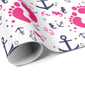 Nautical baby girl roze, marineblauw cadeaupapier (Rol Hoek)