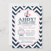 Nautical Baby Girl Shower Invitation chevron Kaart (Voorkant)